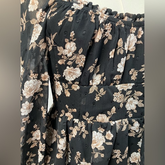 Altar’d State Long Sleeve‎ Floral Mini Dress Black New Girls Large Boho Flowy - Picture 3 of 9